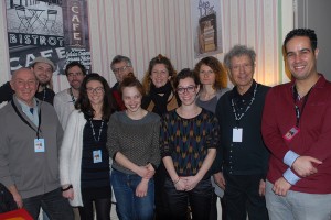Les 7 membres du Jury, ainsi que Solène Rigot, Baya Kasmi, Michel Leclerc, et Rémi, assistant sur le festival en charge de la coordination des jurys